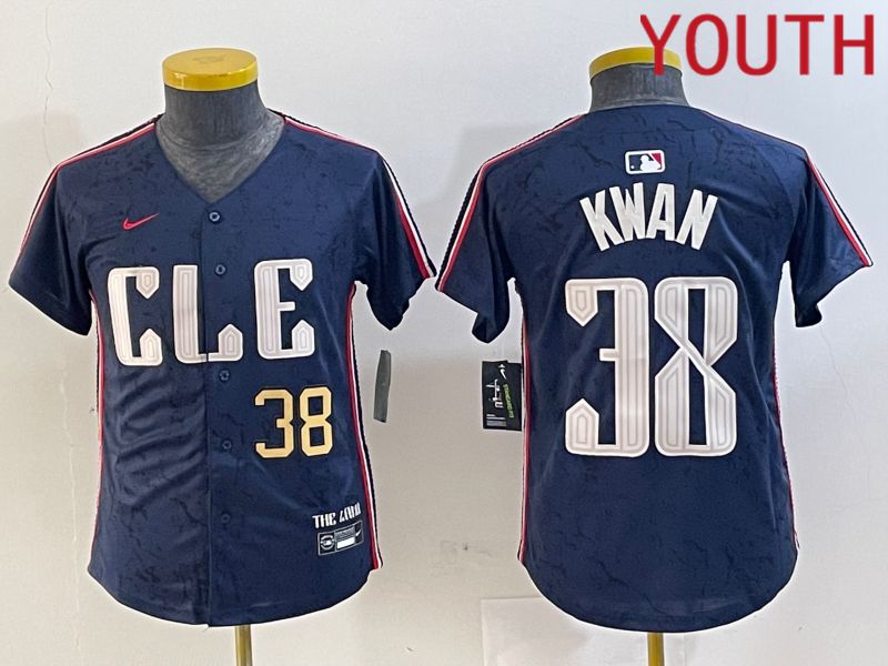 Youth Cleveland Indians 38 Kwan Blue City Edition Nike 2024 MLB Jersey style 2